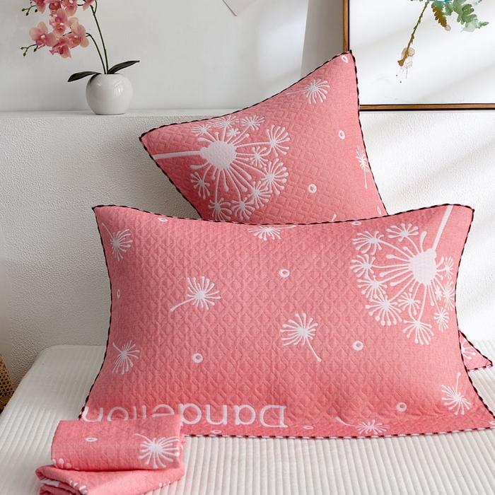 朴尔家纺-毛巾被 2026新款AB版蜂窝提花锁边立体枕巾 蒲公英飞-粉