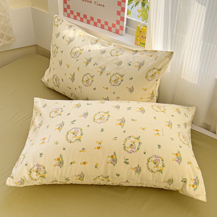 91家纺网 家纺一手货源 找家纺 优选良品 2026新款加厚云感棉双层纱四件套小碎花被套床单床笠款学生三件套新款直播爆款 兔子的欢喜