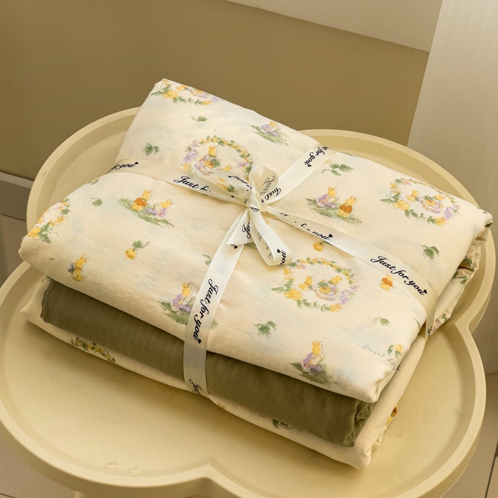 91家纺网 家纺一手货源 找家纺 优选良品 2026新款加厚云感棉双层纱四件套小碎花被套床单床笠款学生三件套新款直播爆款 兔子的欢喜