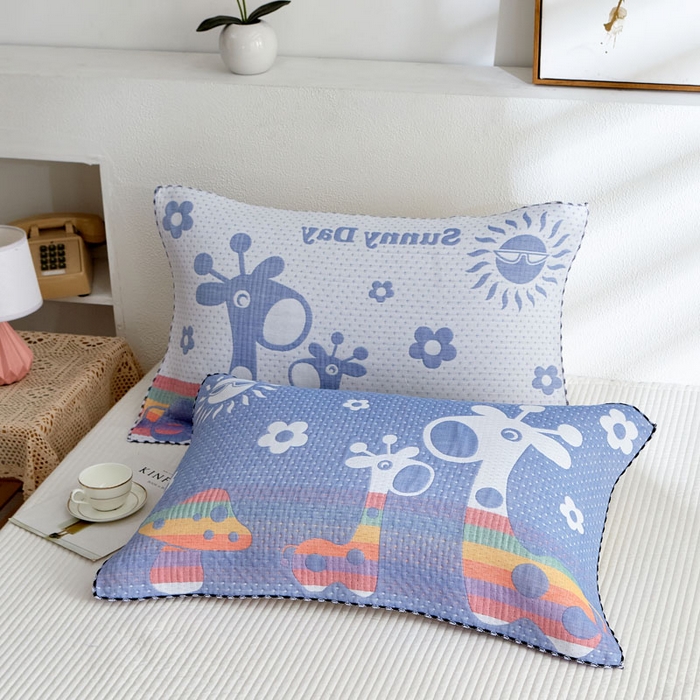 91家纺网 家纺一手货源 找家纺 朴尔家纺-毛巾被 2026新款AB版蜂窝提花锁边立体枕巾 阳光鹿-蓝