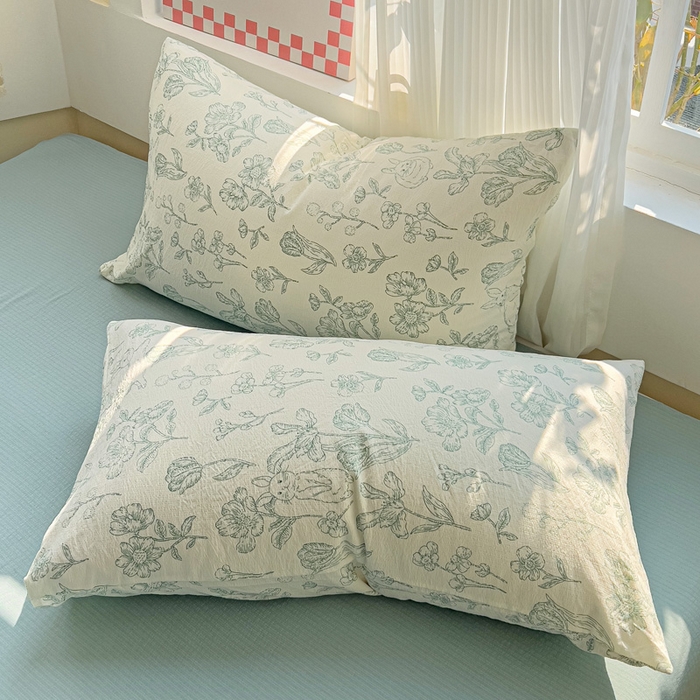 91家纺网 家纺一手货源 找家纺 优选良品 2026新款加厚云感棉双层纱四件套小碎花被套床单床笠款学生三件套新款直播爆款 海像森林