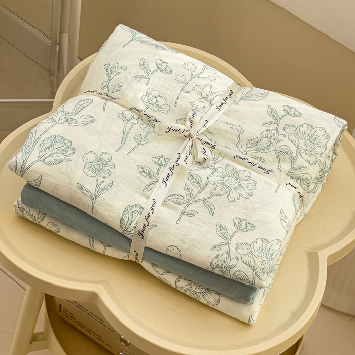 91家纺网 家纺一手货源 找家纺 优选良品 2026新款加厚云感棉双层纱四件套小碎花被套床单床笠款学生三件套新款直播爆款 海像森林