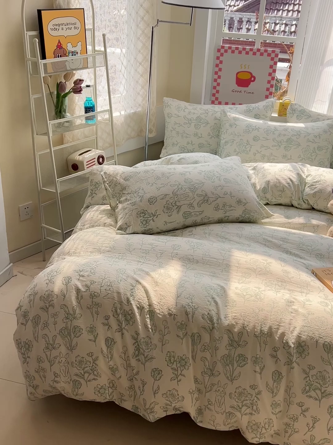 91家纺网 家纺一手货源 找家纺 优选良品 2026新款加厚云感棉双层纱四件套小碎花被套床单床笠款学生三件套新款直播爆款 海像森林