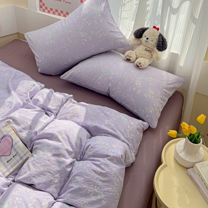 91家纺网 家纺一手货源 找家纺 优选良品 2026新款加厚云感棉双层纱四件套小碎花被套床单床笠款学生三件套新款直播爆款 恋如青柠香