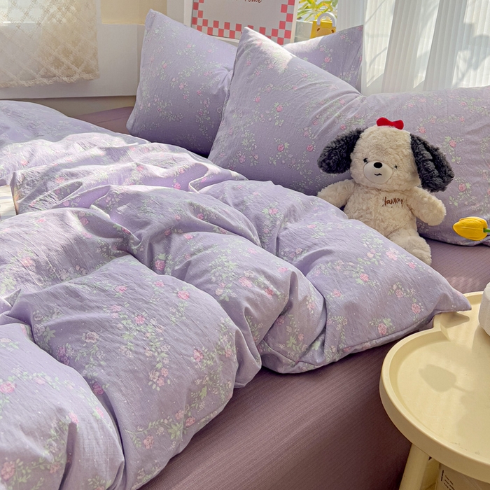 91家纺网 家纺一手货源 找家纺 优选良品 2026新款加厚云感棉双层纱四件套小碎花被套床单床笠款学生三件套新款直播爆款 恋如青柠香