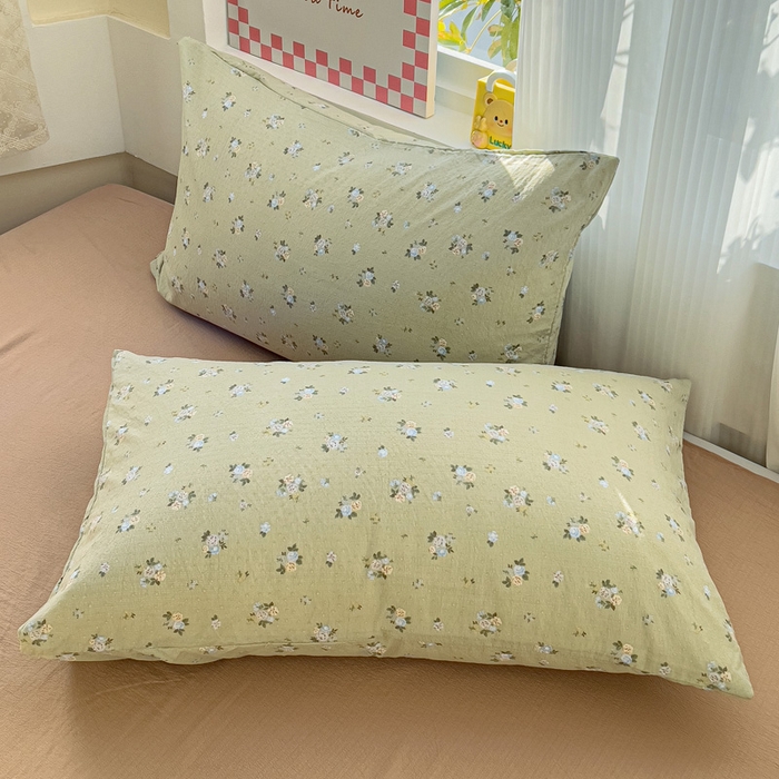 91家纺网 家纺一手货源 找家纺 优选良品 2026新款加厚云感棉双层纱四件套小碎花被套床单床笠款学生三件套新款直播爆款 落日暮年-绿