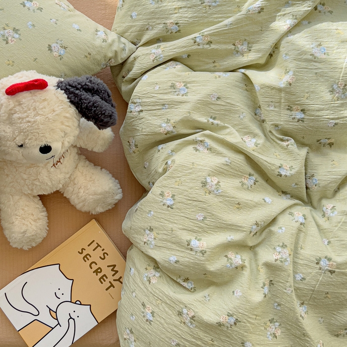 91家纺网 家纺一手货源 找家纺 优选良品 2026新款加厚云感棉双层纱四件套小碎花被套床单床笠款学生三件套新款直播爆款 落日暮年-绿