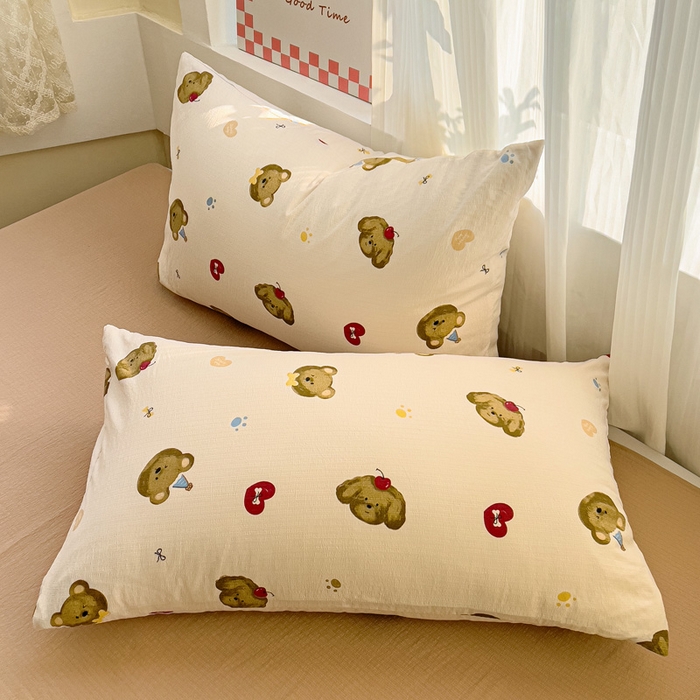 91家纺网 家纺一手货源 找家纺 优选良品 2026新款加厚云感棉双层纱四件套小碎花被套床单床笠款学生三件套新款直播爆款 奇妙小熊-米