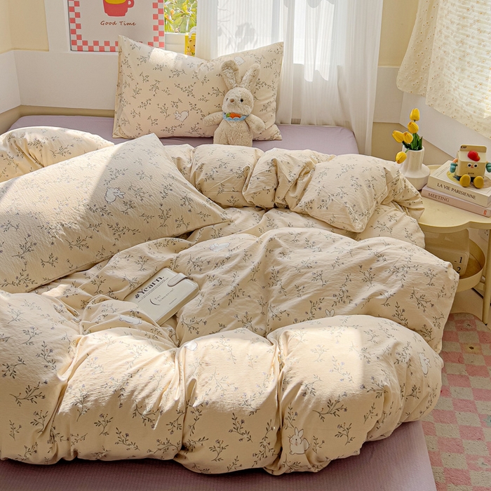 91家纺网 家纺一手货源 找家纺 优选良品 2026新款加厚云感棉双层纱四件套小碎花被套床单床笠款学生三件套新款直播爆款 森田野园