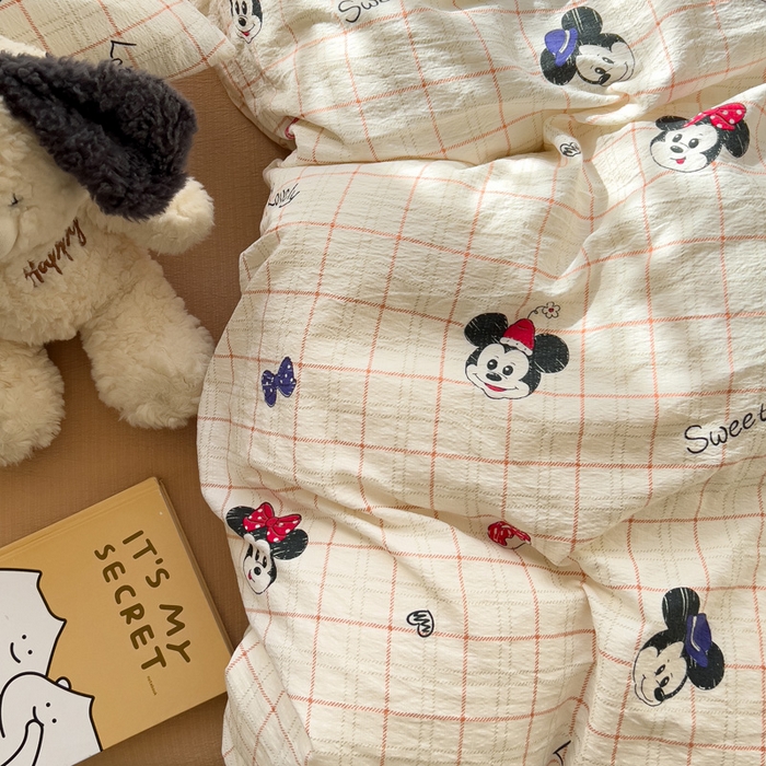 91家纺网 家纺一手货源 找家纺 优选良品 2026新款加厚云感棉双层纱四件套小碎花被套床单床笠款学生三件套新款直播爆款 微甜米奇