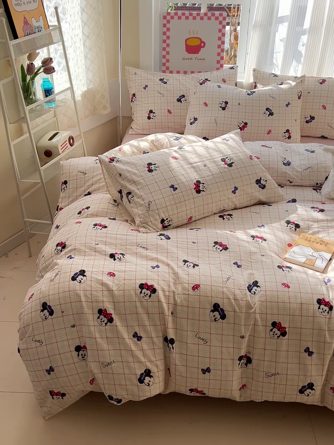 91家纺网 家纺一手货源 找家纺 优选良品 2026新款加厚云感棉双层纱四件套小碎花被套床单床笠款学生三件套新款直播爆款 微甜米奇