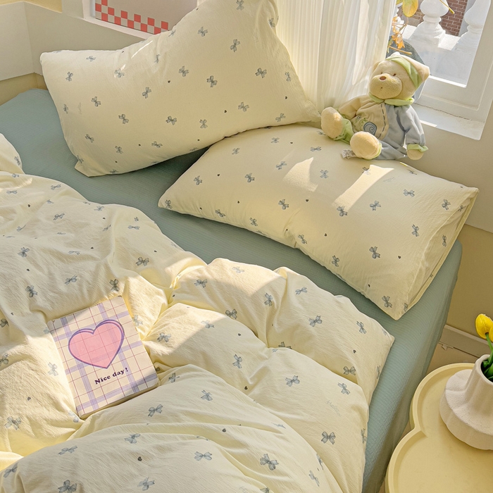 91家纺网 家纺一手货源 找家纺 优选良品 2026新款加厚云感棉双层纱四件套小碎花被套床单床笠款学生三件套新款直播爆款 相思-蓝