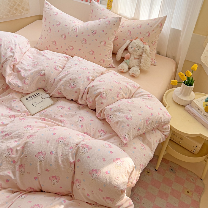 优选良品 2026新款加厚云感棉双层纱四件套小碎花被套床单床笠款学生三件套新款直播爆款 小美冰淇淋