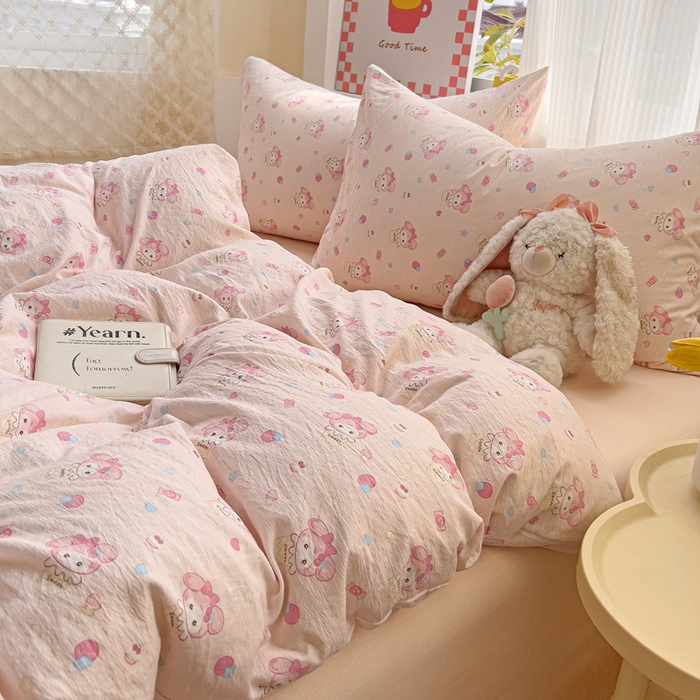 91家纺网 家纺一手货源 找家纺 优选良品 2026新款加厚云感棉双层纱四件套小碎花被套床单床笠款学生三件套新款直播爆款 小美冰淇淋