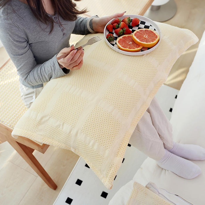 91家纺网 家纺一手货源 找家纺 朴尔家纺-毛巾被 2026新款全棉纯棉质朴方格风立体华夫格透气纱布枕巾单枕巾枕巾单件 方格华夫格-米白枕巾