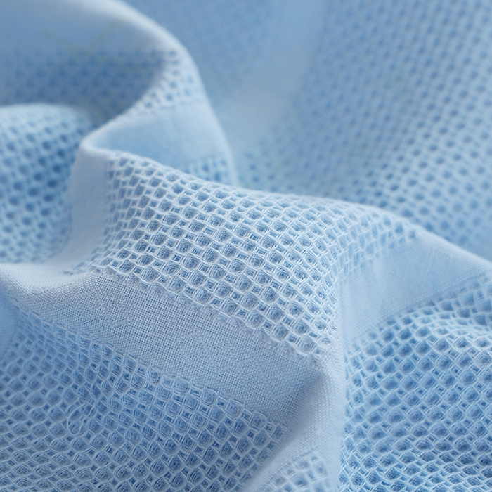 91家纺网 家纺一手货源 找家纺 朴尔家纺-毛巾被 2026新款全棉纯棉质朴方格风立体华夫格透气纱布枕巾单枕巾枕巾单件 方格华夫格-浅蓝枕巾