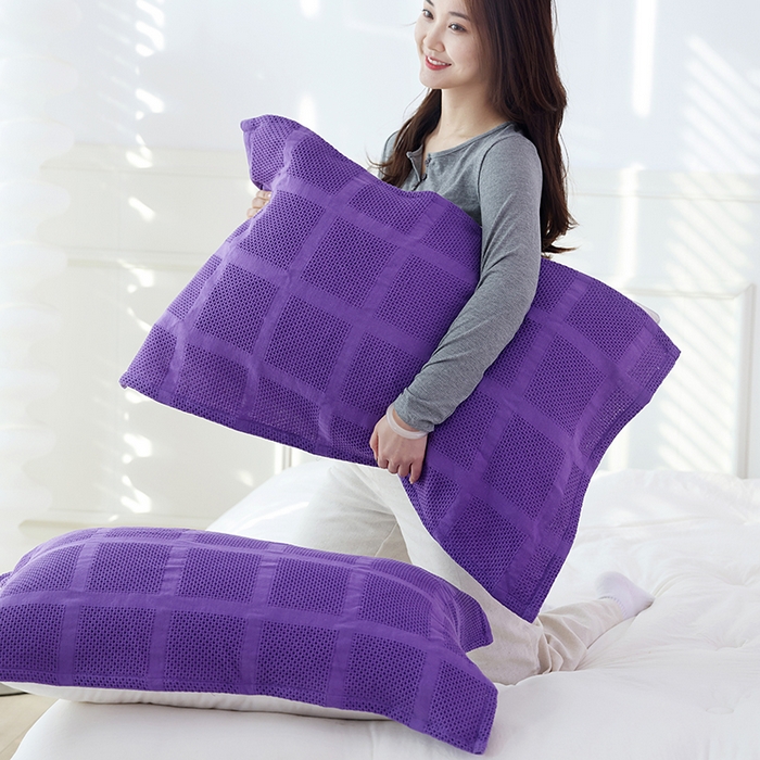 91家纺网 家纺一手货源 找家纺 朴尔家纺-毛巾被 2026新款全棉纯棉质朴方格风立体华夫格透气纱布枕巾单枕巾枕巾单件 方格华夫格-紫枕巾