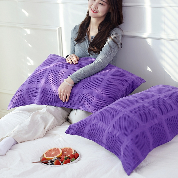 91家纺网 家纺一手货源 找家纺 朴尔家纺-毛巾被 2026新款全棉纯棉质朴方格风立体华夫格透气纱布枕巾单枕巾枕巾单件 方格华夫格-紫枕巾