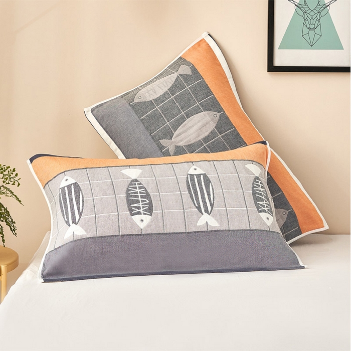 朴尔家纺-毛巾被 2026新款全棉纯棉四层纱布休闲枕巾单枕巾枕巾单件 BBQ-灰