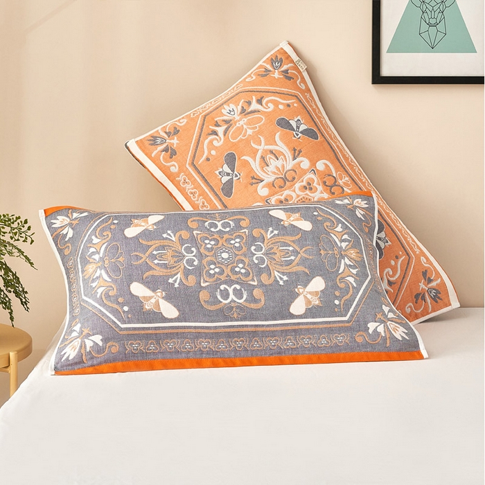 朴尔家纺-毛巾被 2026新款全棉纯棉四层纱布休闲枕巾单枕巾枕巾单件 皇室贵族-灰黄