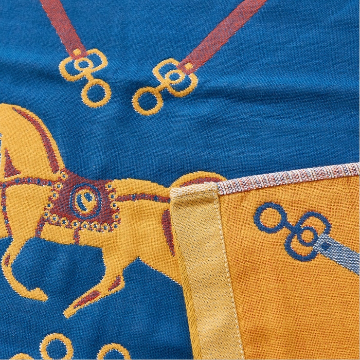 91家纺网 家纺一手货源 找家纺 朴尔家纺-毛巾被 2026新款全棉纯棉多彩四层纱布枕巾单枕巾枕巾单件 皇冠马-蓝