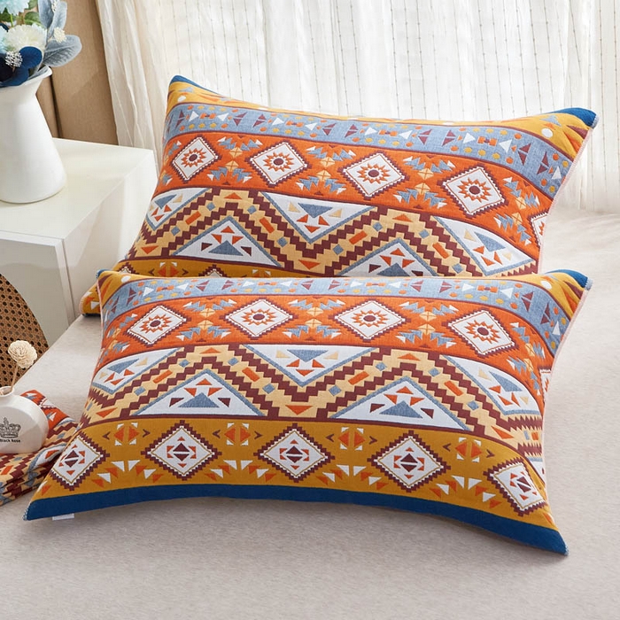 91家纺网 家纺一手货源 找家纺 朴尔家纺-毛巾被 2026新款全棉纯棉多彩四层纱布枕巾单枕巾枕巾单件 几何幻想