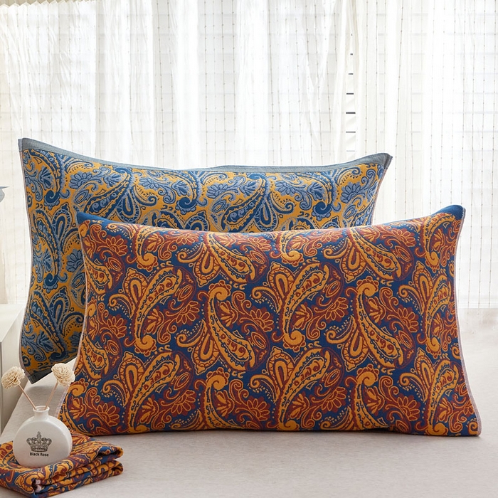 91家纺网 家纺一手货源 找家纺 朴尔家纺-毛巾被 2026新款全棉纯棉多彩四层纱布枕巾单枕巾枕巾单件 孔雀翎-红