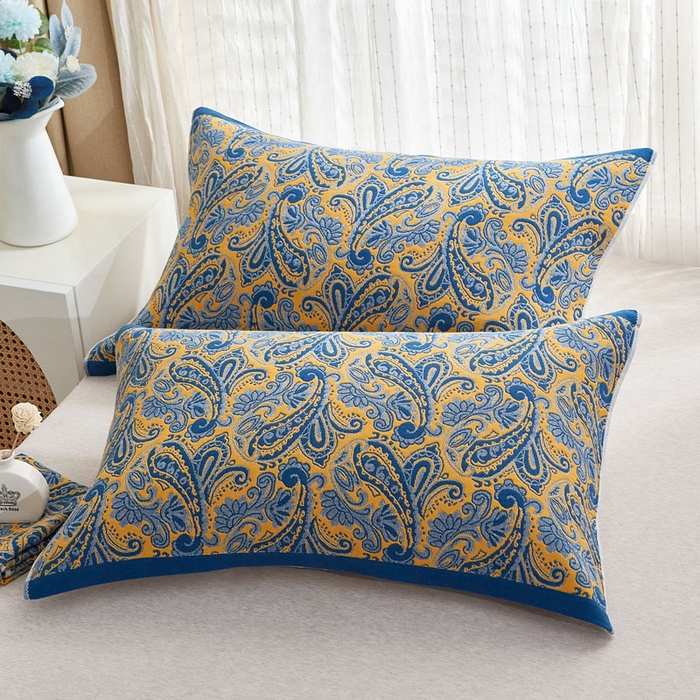 91家纺网 家纺一手货源 找家纺 朴尔家纺-毛巾被 2026新款全棉纯棉多彩四层纱布枕巾单枕巾枕巾单件 孔雀翎-蓝