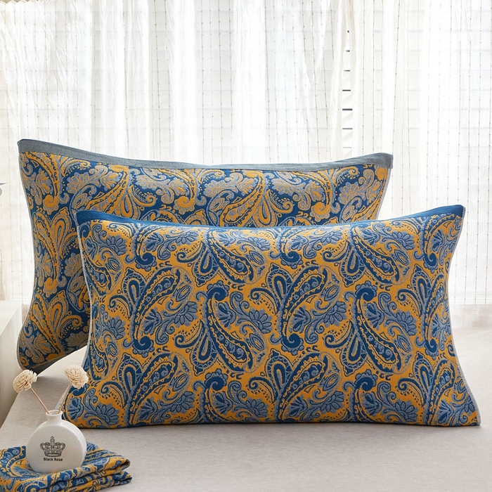 91家纺网 家纺一手货源 找家纺 朴尔家纺-毛巾被 2026新款全棉纯棉多彩四层纱布枕巾单枕巾枕巾单件 孔雀翎-蓝