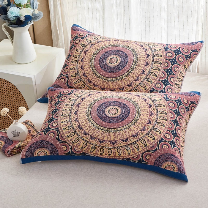 91家纺网 家纺一手货源 找家纺 朴尔家纺-毛巾被 2026新款全棉纯棉多彩四层纱布枕巾单枕巾枕巾单件 圈点幻想