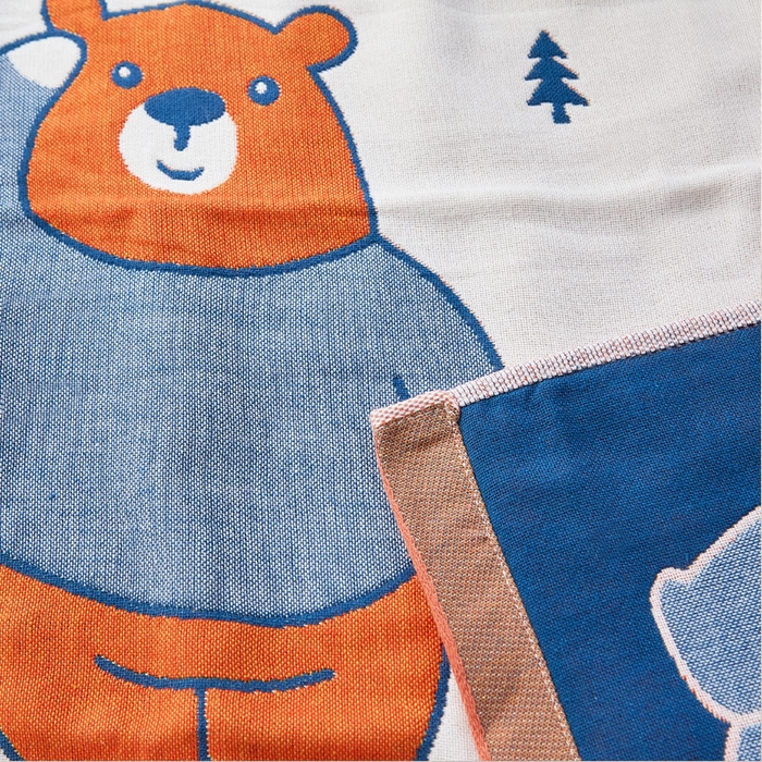 91家纺网 家纺一手货源 找家纺 朴尔家纺-毛巾被 2026新款全棉纯棉多彩四层纱布枕巾单枕巾枕巾单件 三只熊-橘