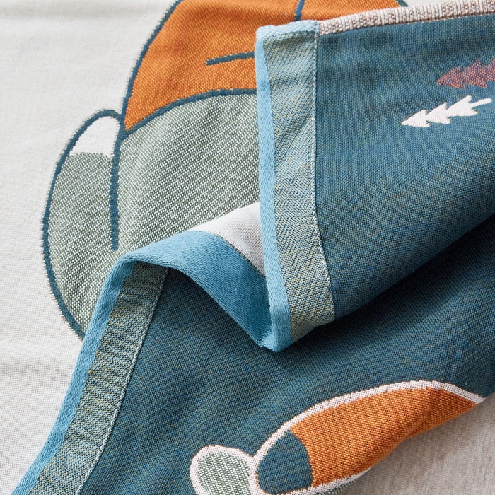 91家纺网 家纺一手货源 找家纺 朴尔家纺-毛巾被 2026新款全棉纯棉多彩四层纱布枕巾单枕巾枕巾单件 三只熊-蓝