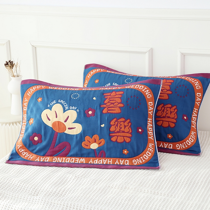 朴尔家纺-毛巾被 2026新款全棉纯棉加厚八层纱布大版花枕巾单枕巾枕巾单件 花开喜乐