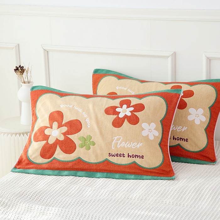 朴尔家纺-毛巾被 2026新款全棉纯棉加厚八层纱布大版花枕巾单枕巾枕巾单件 甜蜜绽放