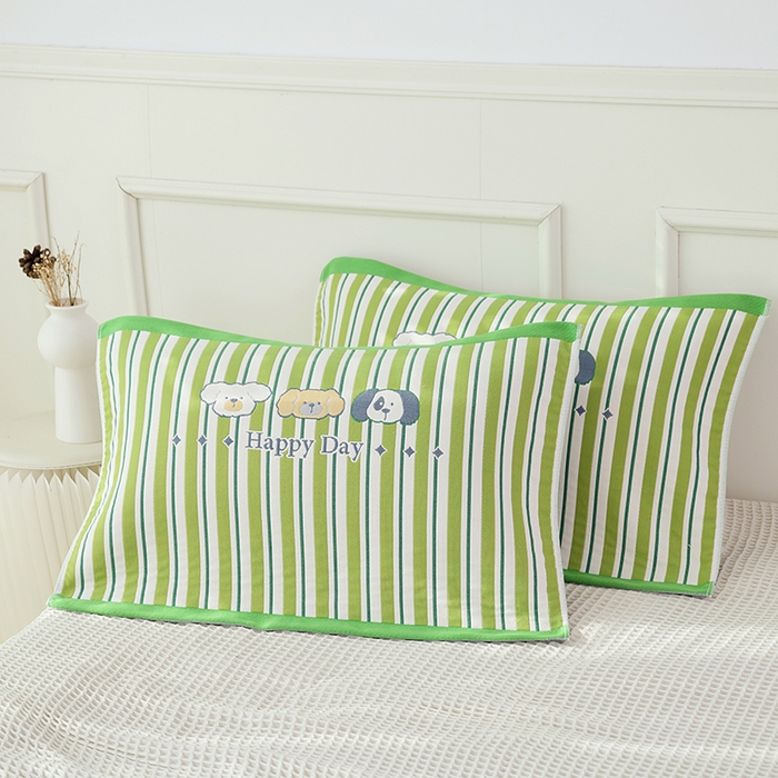 朴尔家纺-毛巾被 2026新款全棉纯棉加厚八层纱布大版花枕巾单枕巾枕巾单件 条纹狗狗