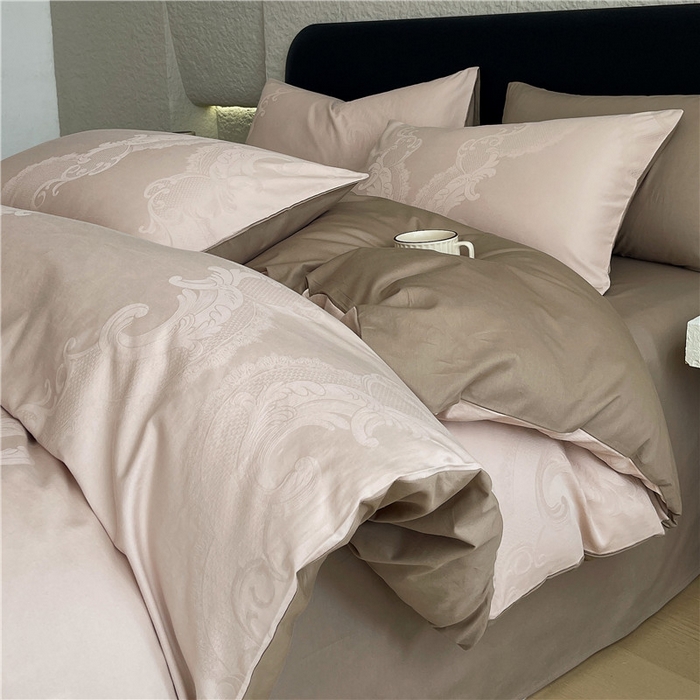 琪格格纺织 2026新款60s精梳全棉纯棉厚织贡缎提花四件套 A类全棉立体浮雕床品 华尔兹-咖