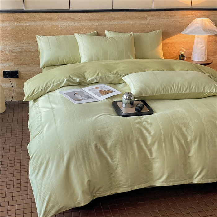 91家纺网 家纺一手货源 找家纺 琪格格纺织 2026新款60s精梳全棉纯棉厚织贡缎提花四件套 A类全棉立体浮雕床品 麦穗-绿