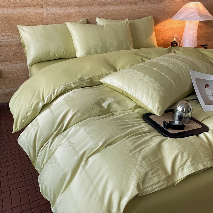 91家纺网 家纺一手货源 找家纺 琪格格纺织 2026新款60s精梳全棉纯棉厚织贡缎提花四件套 A类全棉立体浮雕床品 麦穗-绿