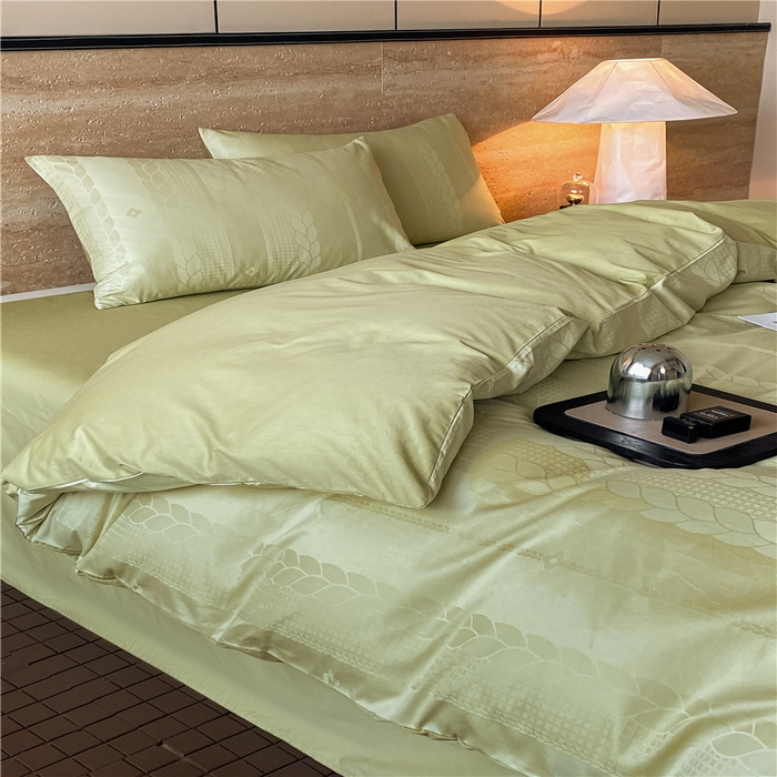 91家纺网 家纺一手货源 找家纺 琪格格纺织 2026新款60s精梳全棉纯棉厚织贡缎提花四件套 A类全棉立体浮雕床品 麦穗-绿