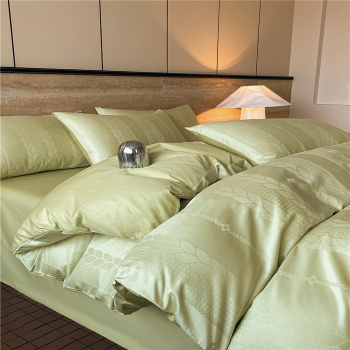 91家纺网 家纺一手货源 找家纺 琪格格纺织 2026新款60s精梳全棉纯棉厚织贡缎提花四件套 A类全棉立体浮雕床品 麦穗-绿