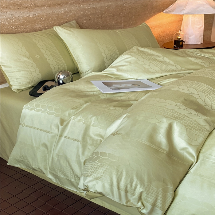 91家纺网 家纺一手货源 找家纺 琪格格纺织 2026新款60s精梳全棉纯棉厚织贡缎提花四件套 A类全棉立体浮雕床品 麦穗-绿