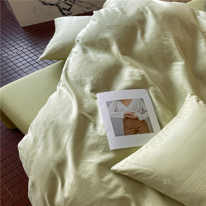 91家纺网 家纺一手货源 找家纺 琪格格纺织 2026新款60s精梳全棉纯棉厚织贡缎提花四件套 A类全棉立体浮雕床品 麦穗-绿