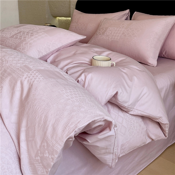 琪格格纺织 2026新款60s精梳全棉纯棉厚织贡缎提花四件套 A类全棉立体浮雕床品 塞纳河畔- 嫣紫