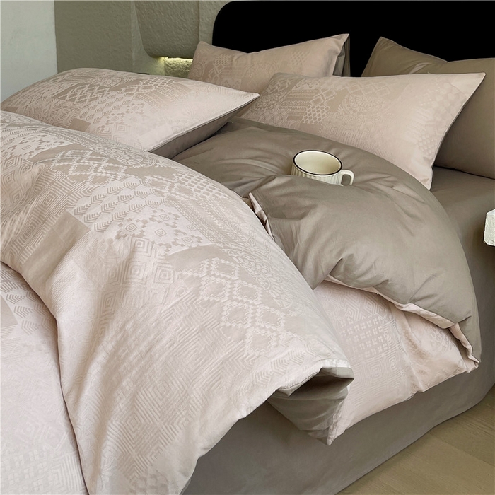 琪格格纺织 2026新款60s精梳全棉纯棉厚织贡缎提花四件套 A类全棉立体浮雕床品 塞纳河畔-咖