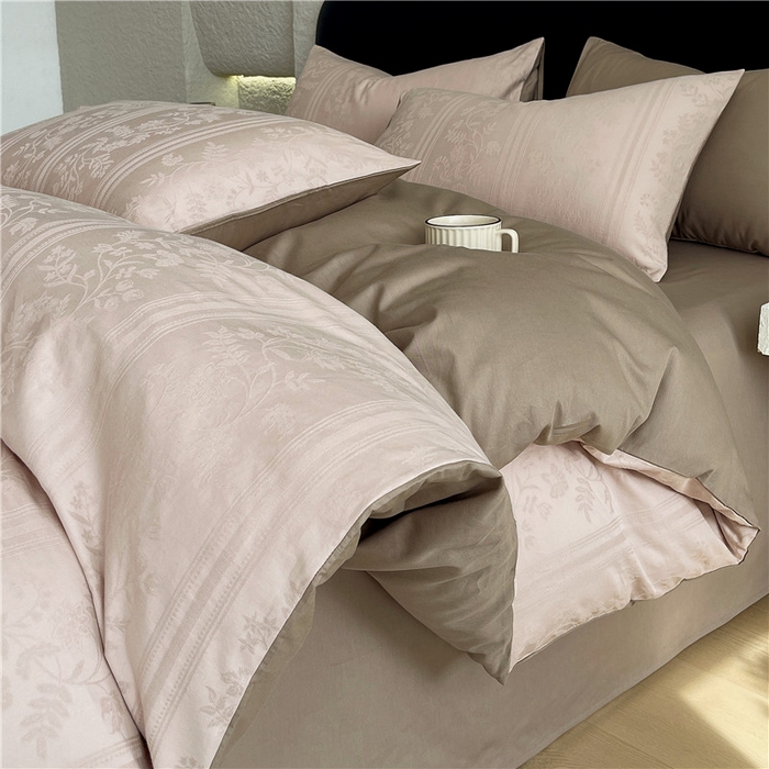 琪格格纺织 2026新款60s精梳全棉纯棉厚织贡缎提花四件套 A类全棉立体浮雕床品 奢香夫人-金咖