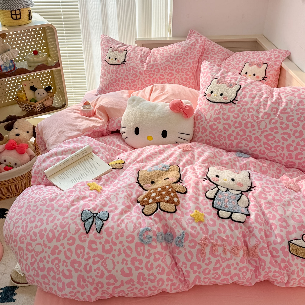 91家纺网 家纺一手货源 找家纺 易辰美 2026春夏新款超柔水洗棉四件套 豹纹猫-粉