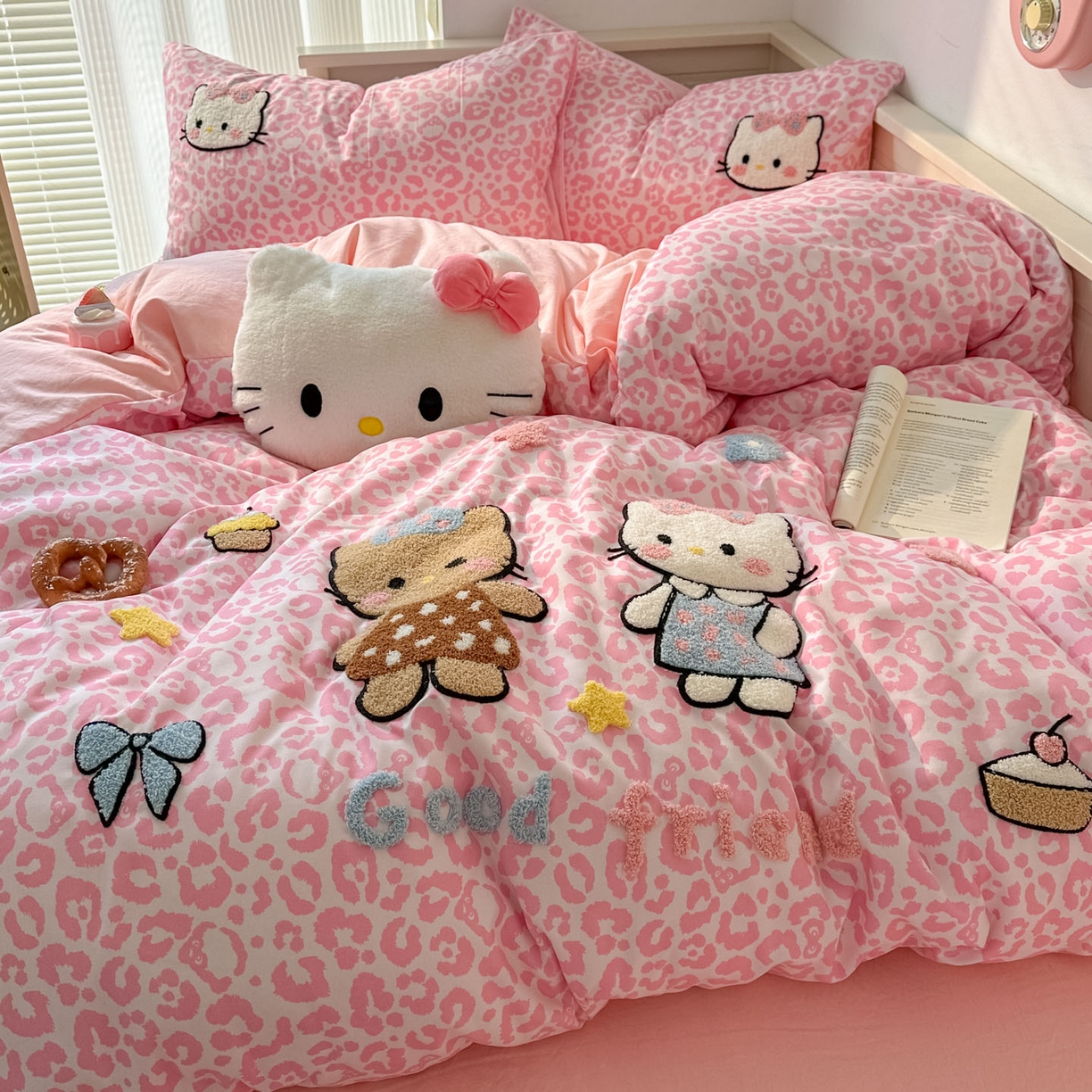 91家纺网 家纺一手货源 找家纺 易辰美 2026春夏新款超柔水洗棉四件套 豹纹猫-粉