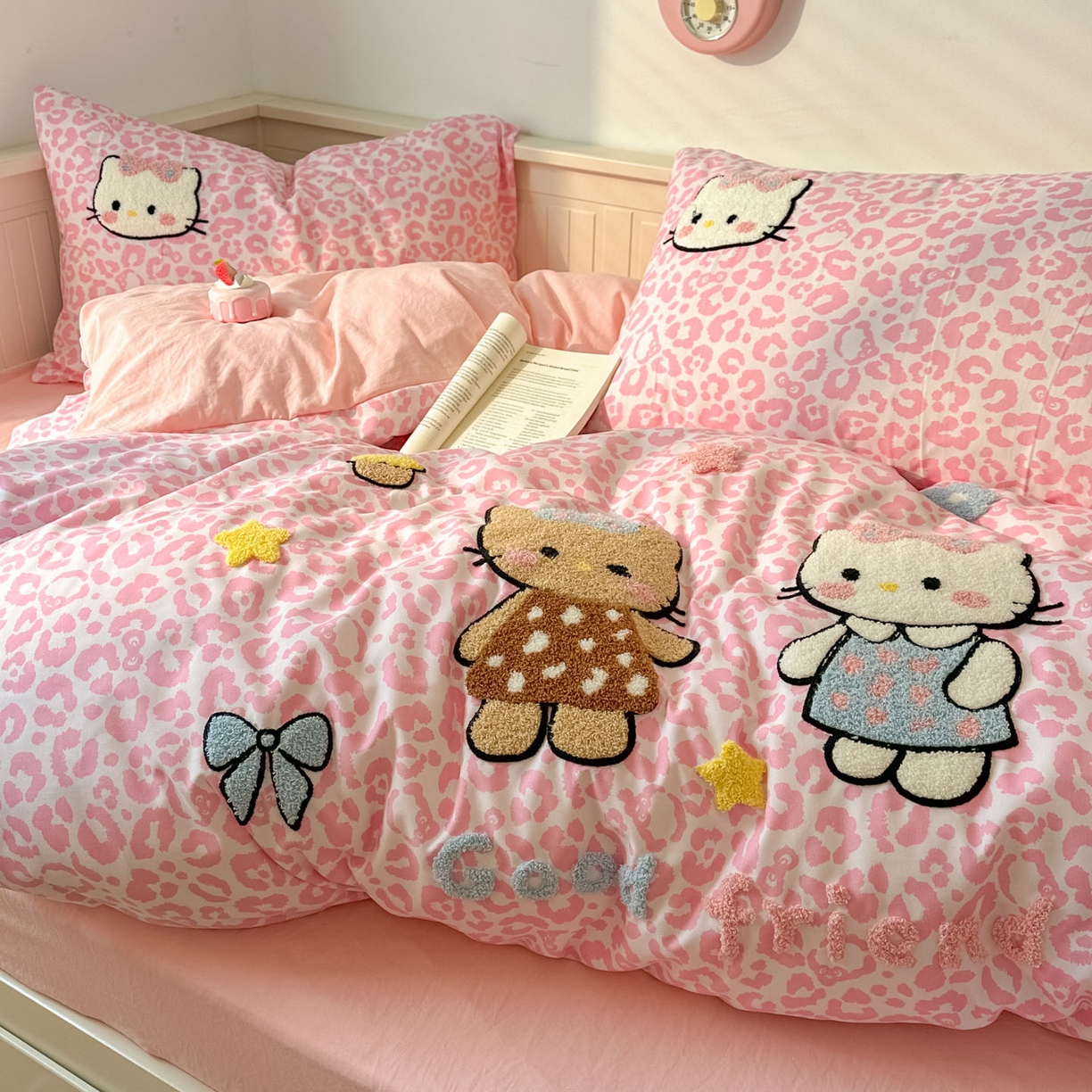 91家纺网 家纺一手货源 找家纺 易辰美 2026春夏新款超柔水洗棉四件套 豹纹猫-粉