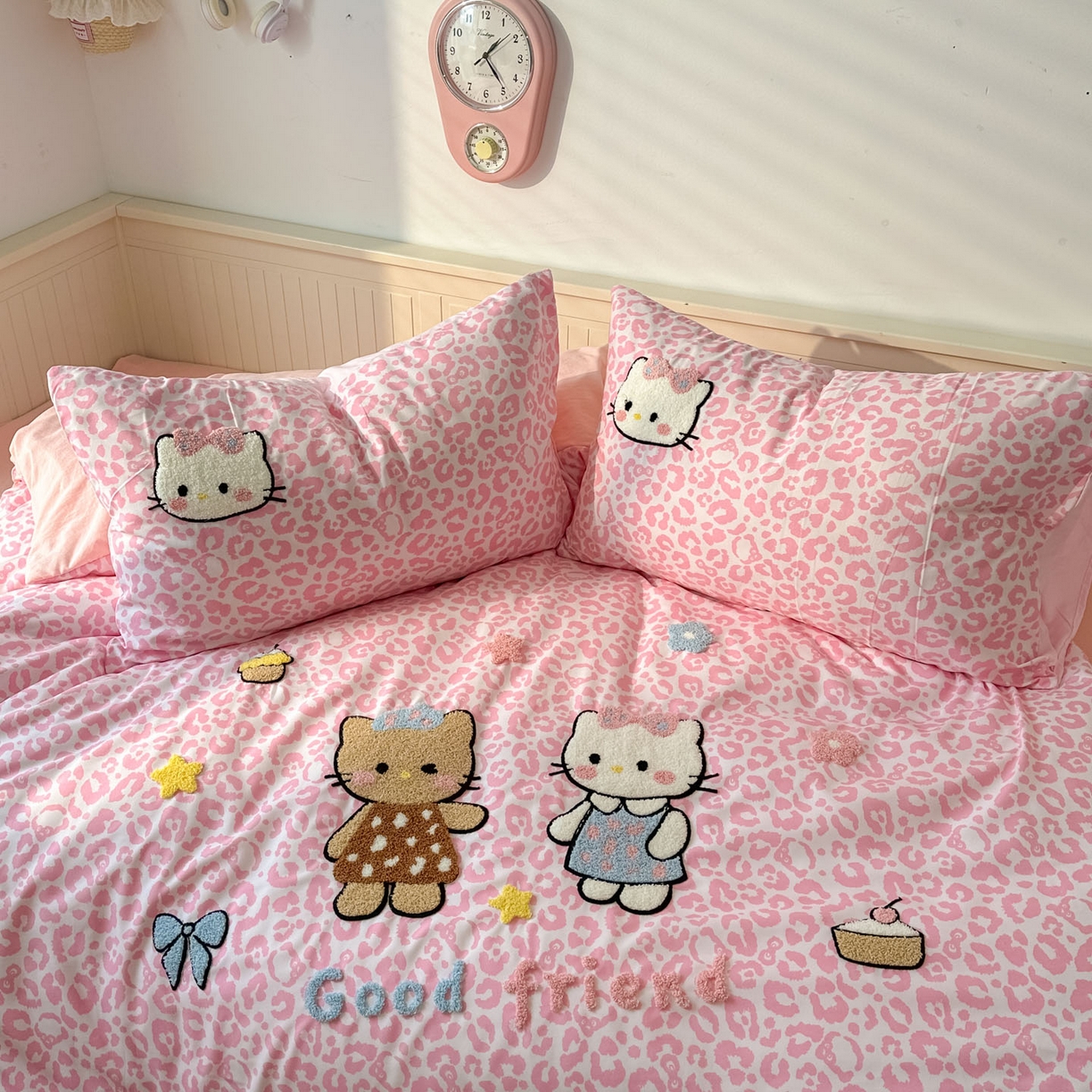 91家纺网 家纺一手货源 找家纺 易辰美 2026春夏新款超柔水洗棉四件套 豹纹猫-粉