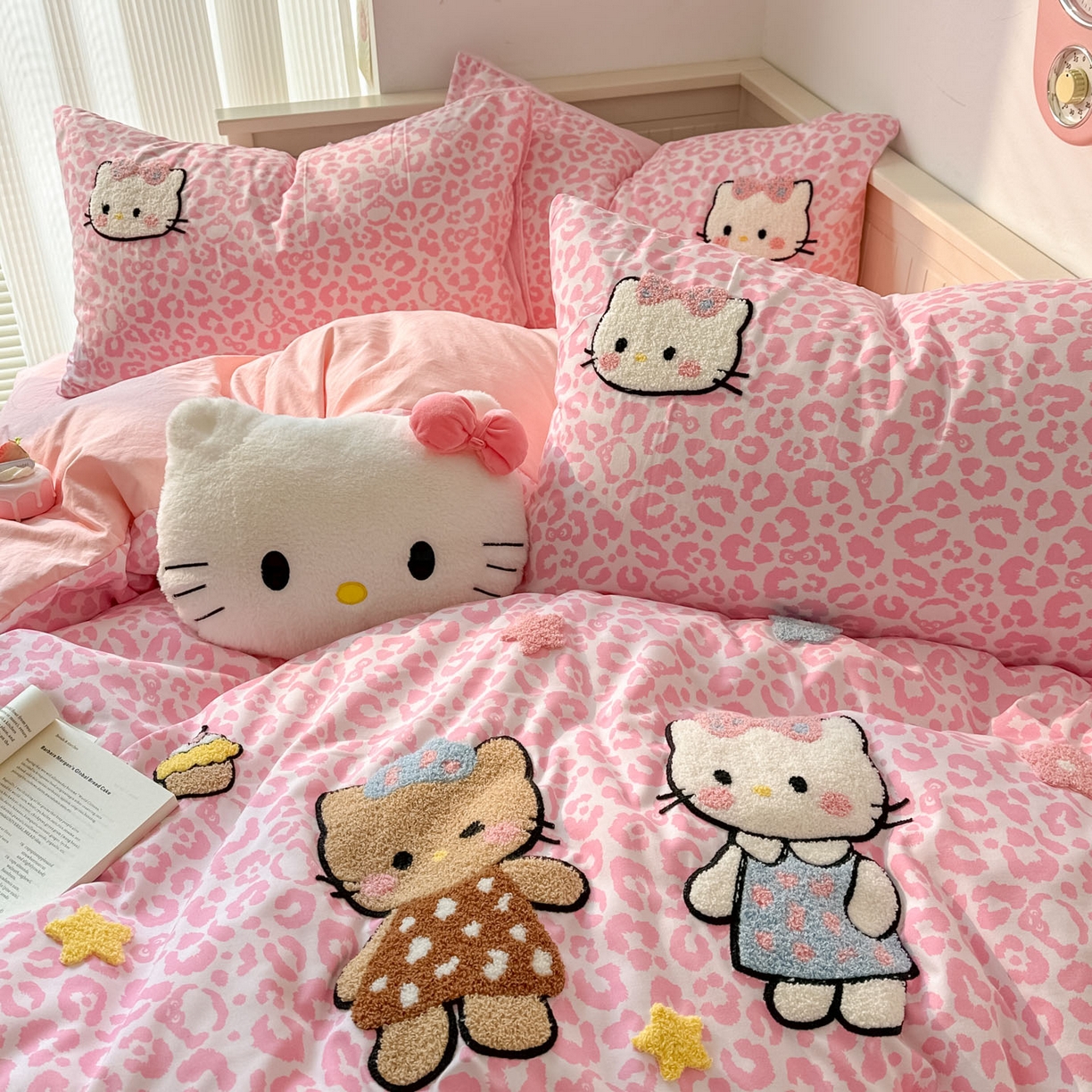 91家纺网 家纺一手货源 找家纺 易辰美 2026春夏新款超柔水洗棉四件套 豹纹猫-粉